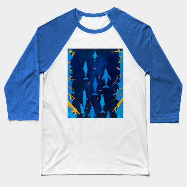 whales Baseball T-Shirt by Maksym